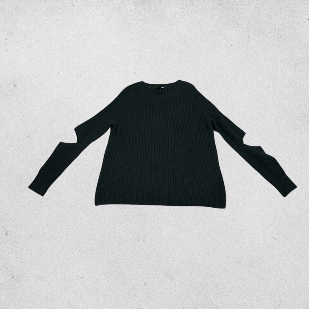 AQUA‎ Cashmere Cut Out Shoulder Sweater Dark Green M Ribbed Crew Neck